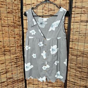 Floral Button-Down Gray Tank Top